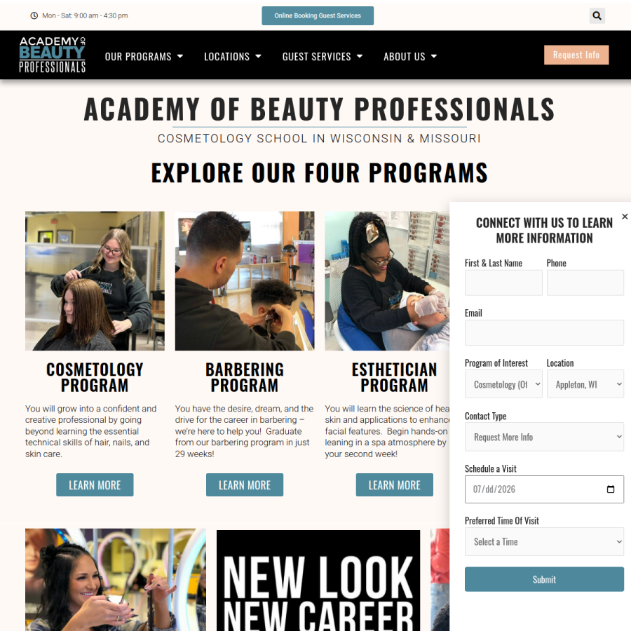 academyofbeautyprofessionals.com homepage screenshot