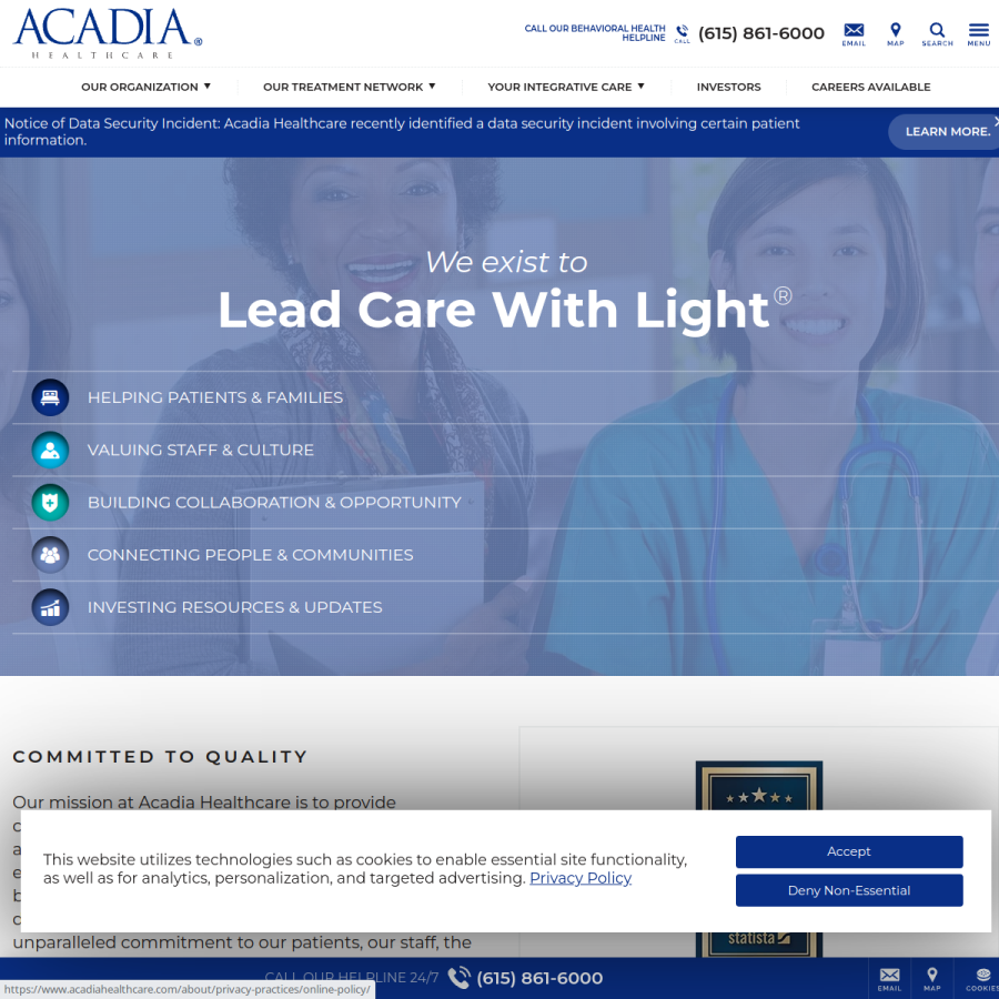 acadiahealthcare.com homepage screenshot