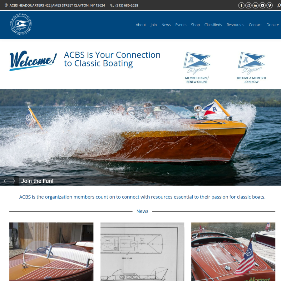 acbs.org homepage screenshot