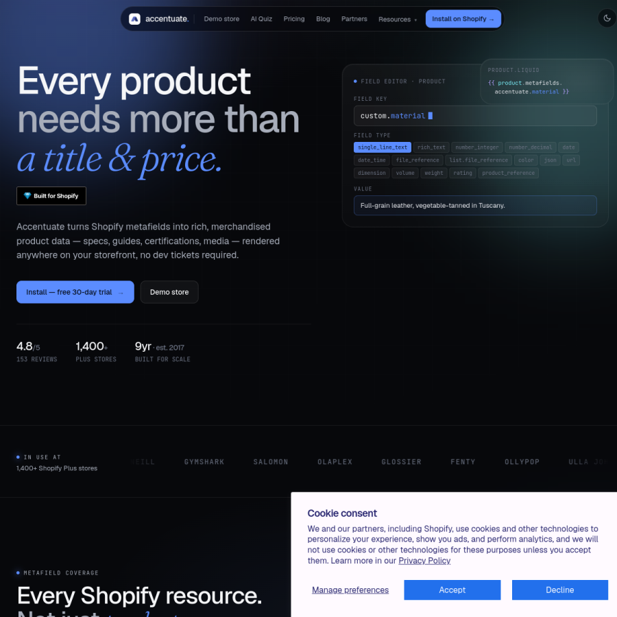 accentuate.io homepage screenshot