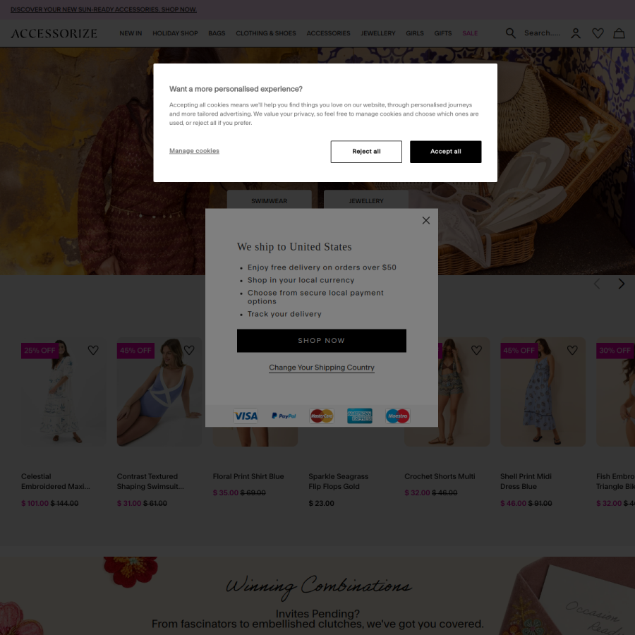 accessorize.com homepage screenshot