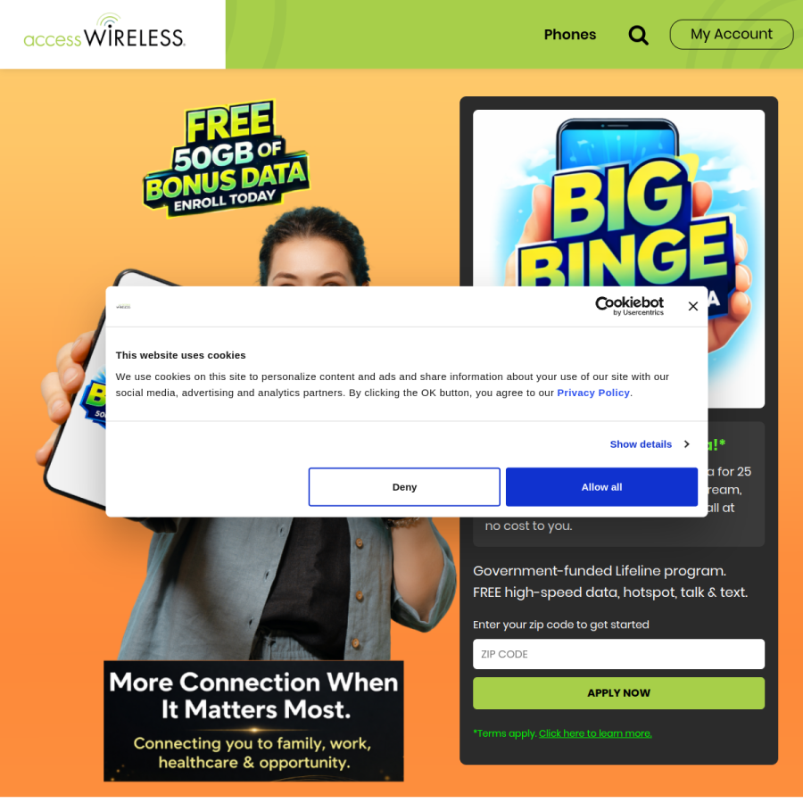accesswireless.com homepage screenshot