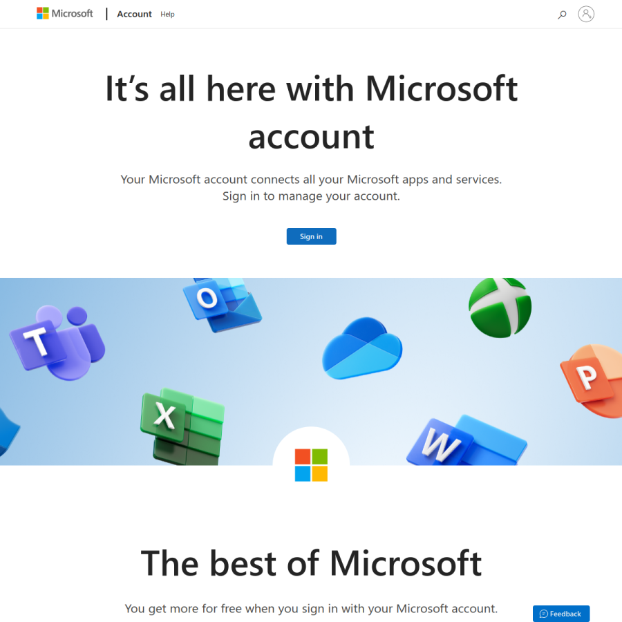 account.live.com homepage screenshot