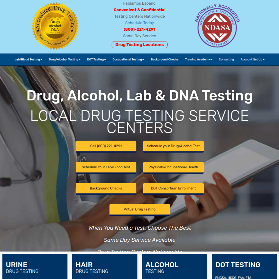 accrediteddrugtesting.com homepage screenshot
