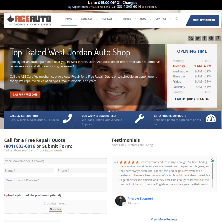 aceautoutah.com homepage screenshot