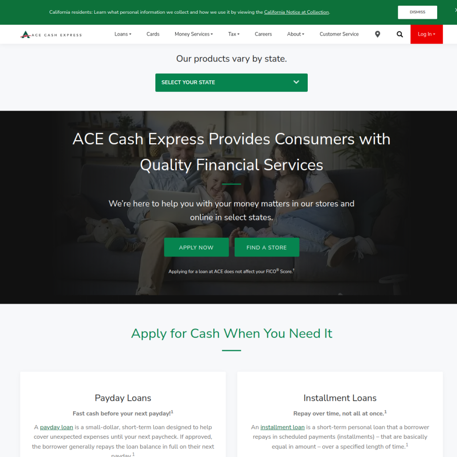 acecashexpress.com homepage screenshot