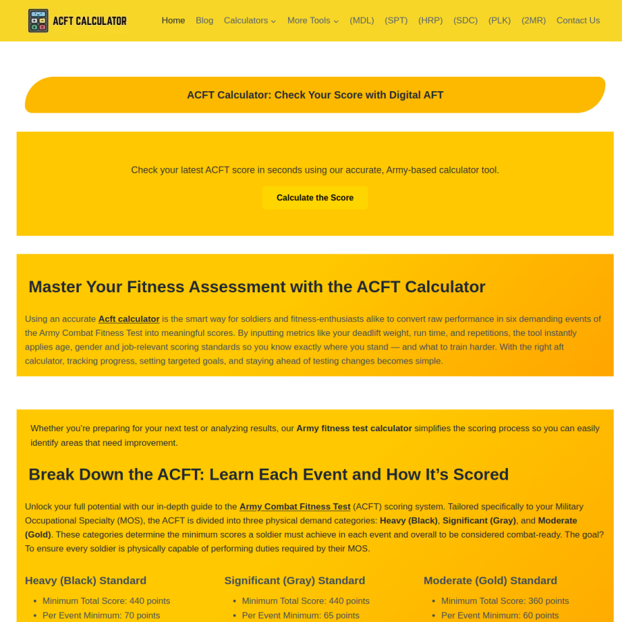 acftcalculator.co.uk homepage screenshot
