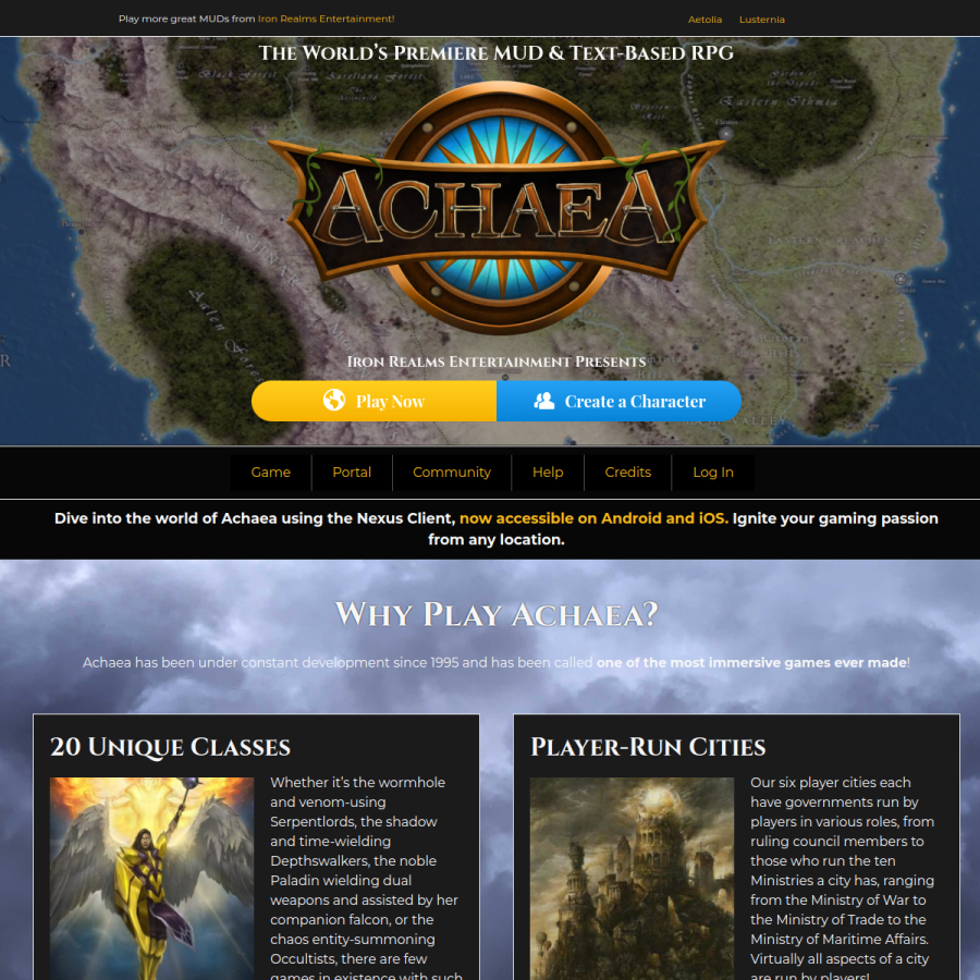 achaea.com homepage screenshot