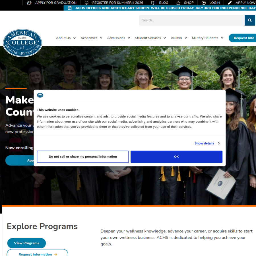 achs.edu homepage screenshot