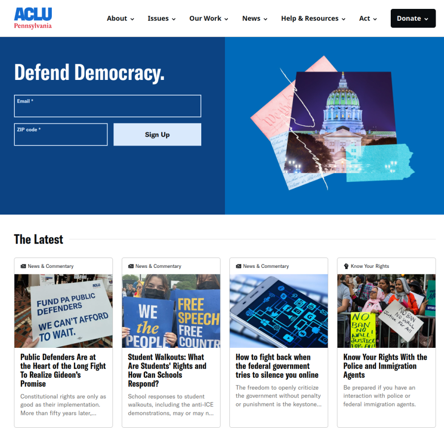 aclupa.org homepage screenshot