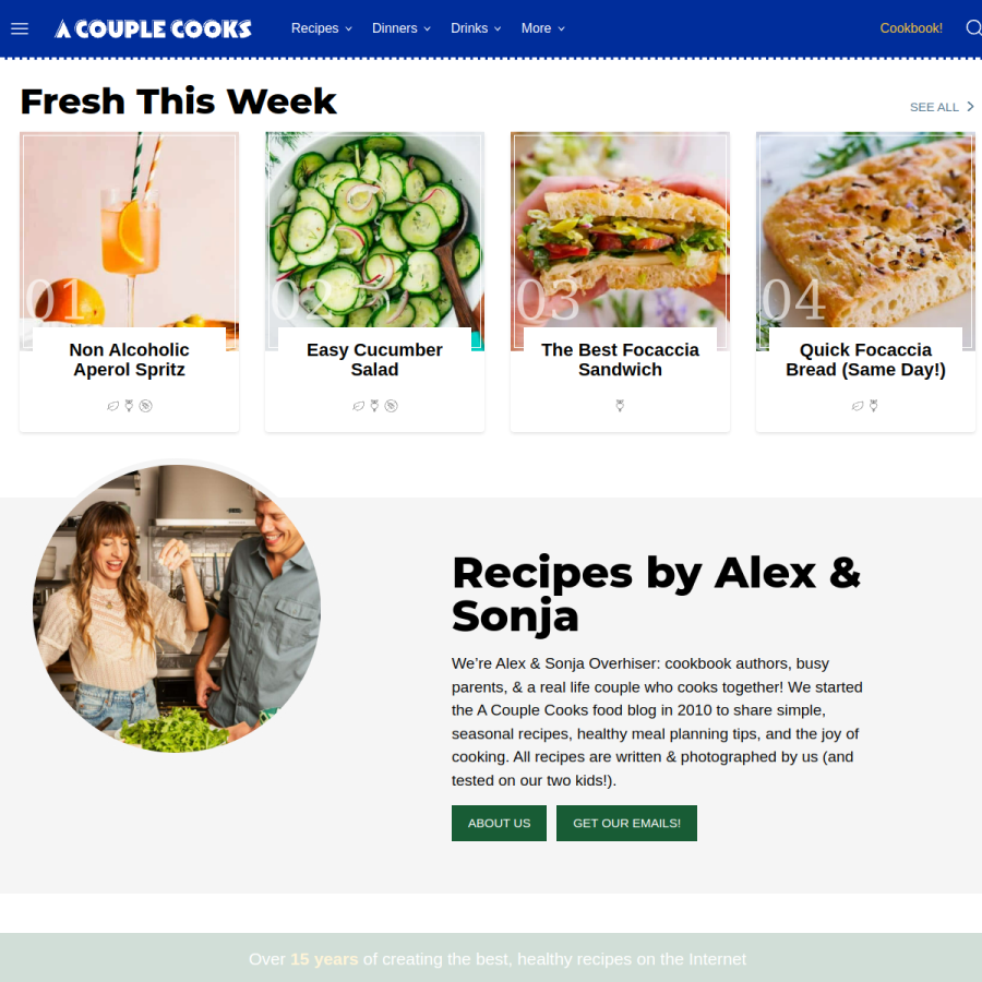 acouplecooks.com homepage screenshot