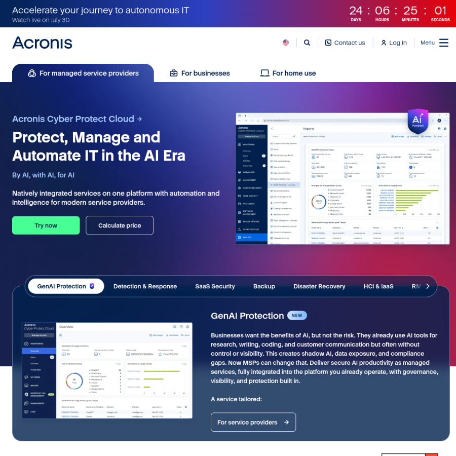 acronis.com homepage screenshot