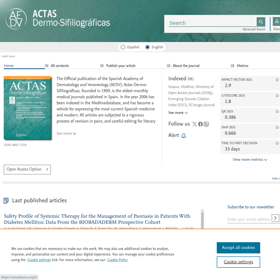 actasdermo.org homepage screenshot