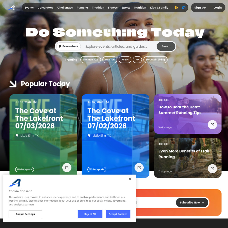 active.com homepage screenshot