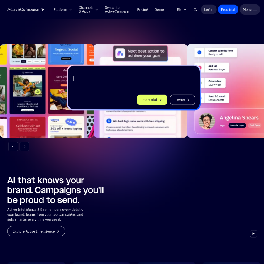 activecampaign.com homepage screenshot