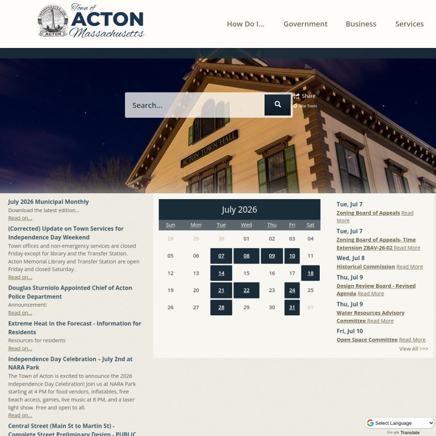 acton-ma.gov homepage screenshot