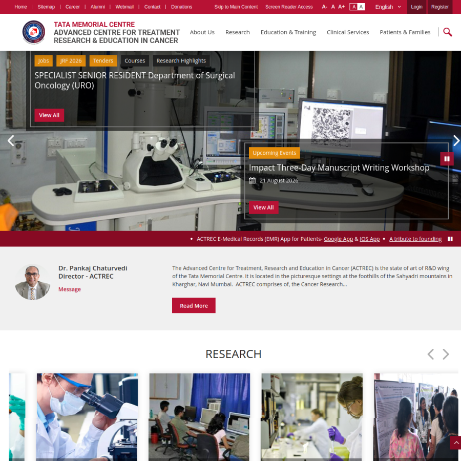 actrec.gov.in homepage screenshot