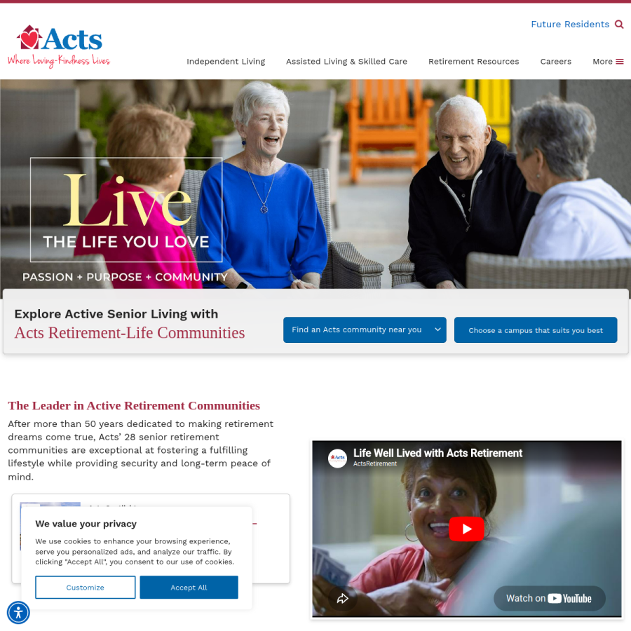 actsretirement.org homepage screenshot