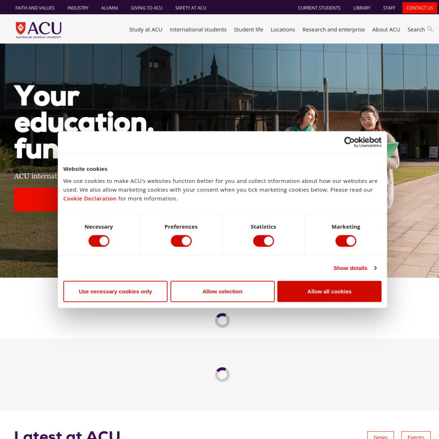 acu.edu.au homepage screenshot
