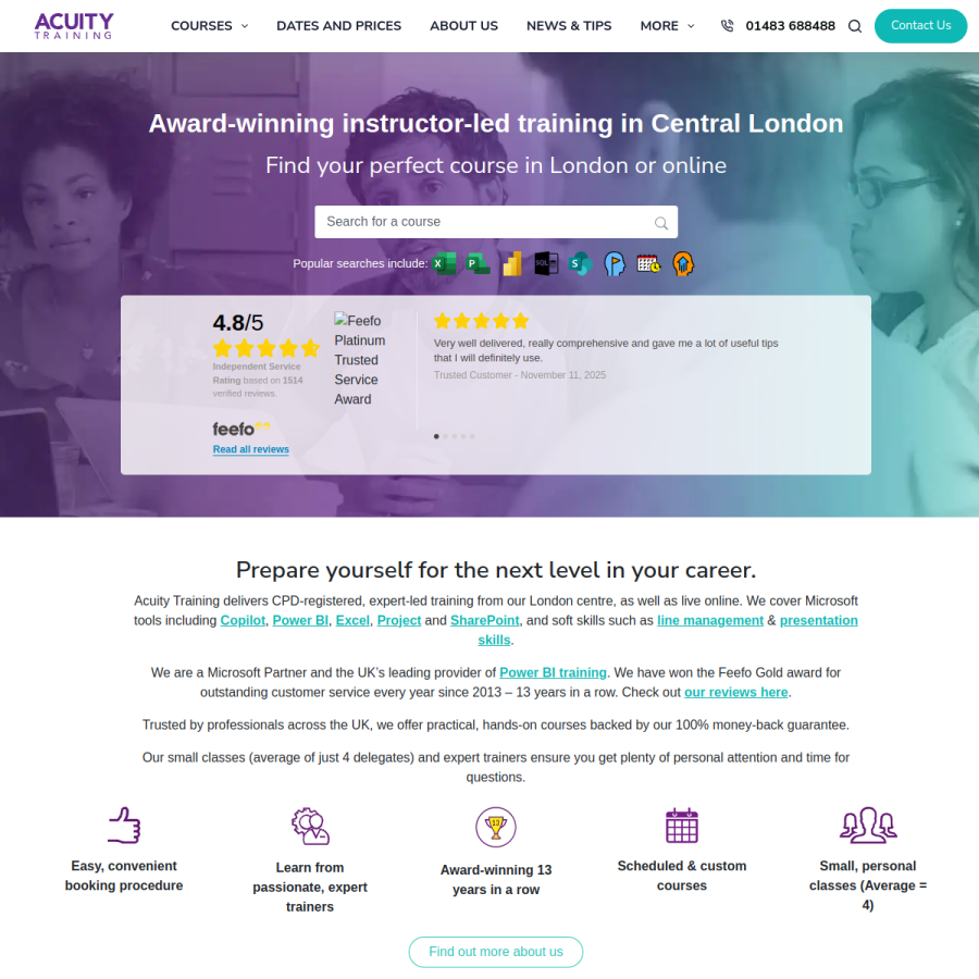 acuitytraining.co.uk homepage screenshot