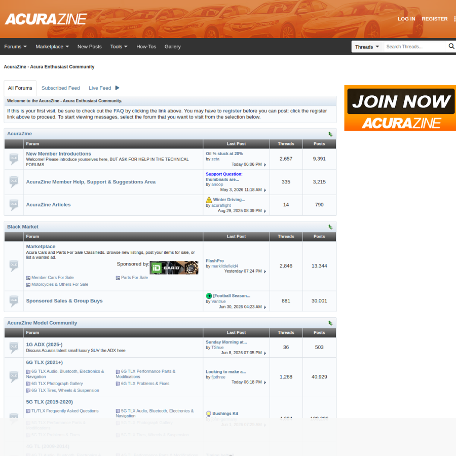 acurazine.com homepage screenshot