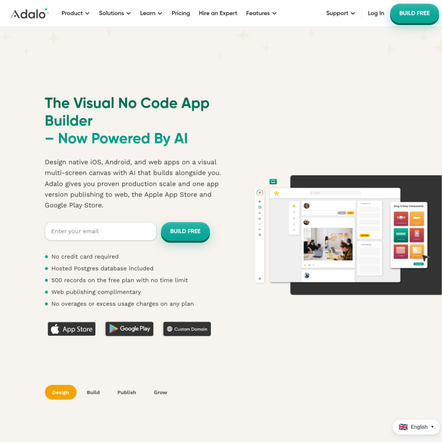 adalo.com homepage screenshot