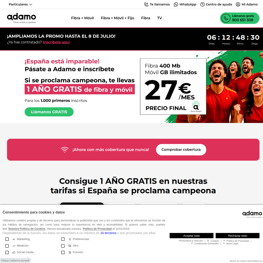 adamo.es homepage screenshot