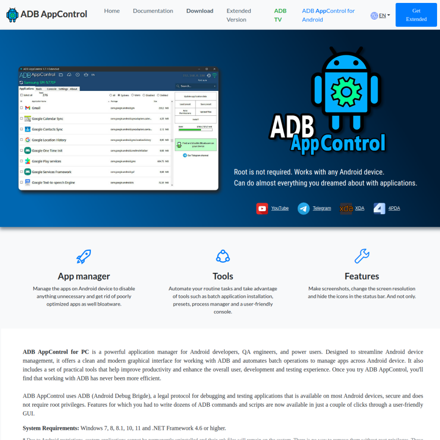 adbappcontrol.com homepage screenshot