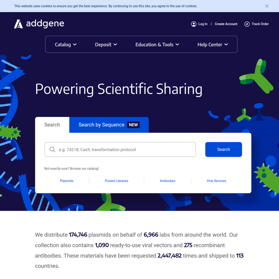 addgene.org homepage screenshot