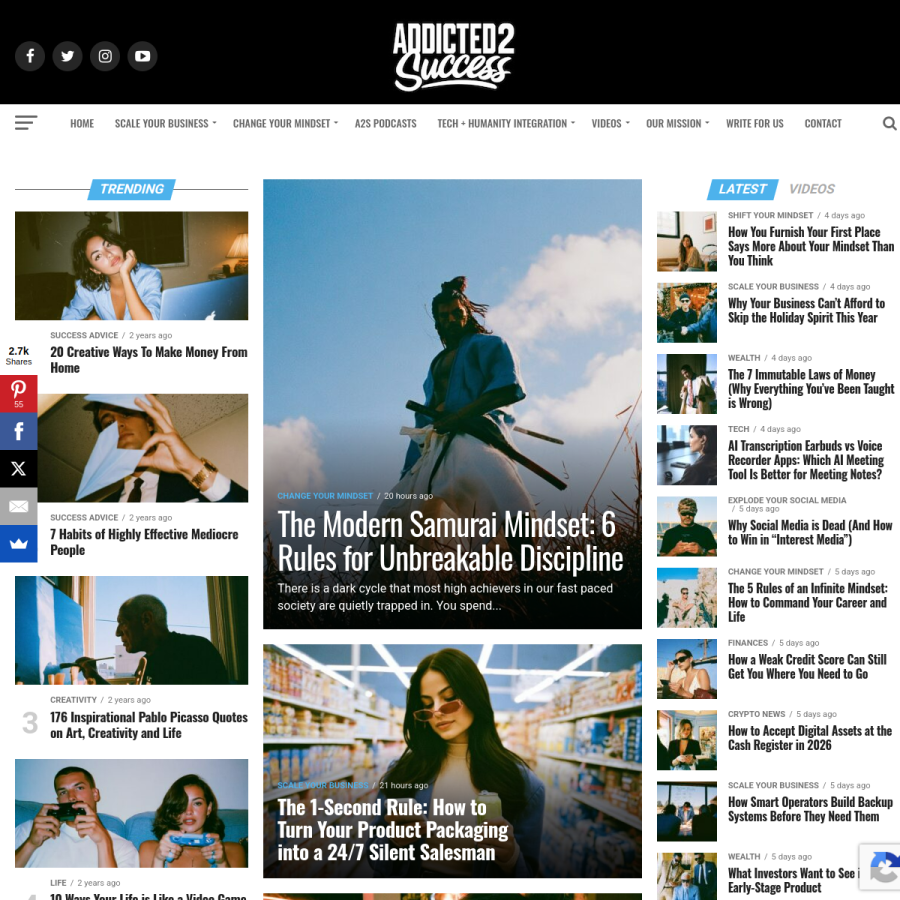 addicted2success.com homepage screenshot