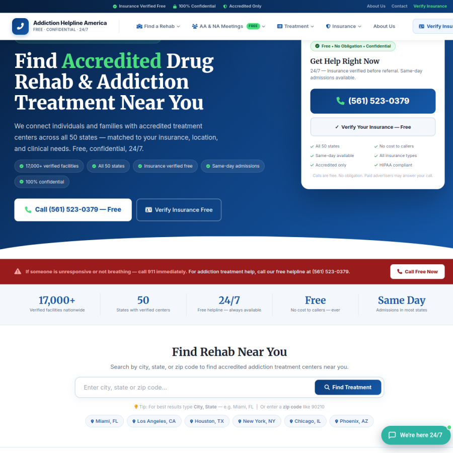 addictionhelplineamerica.com homepage screenshot