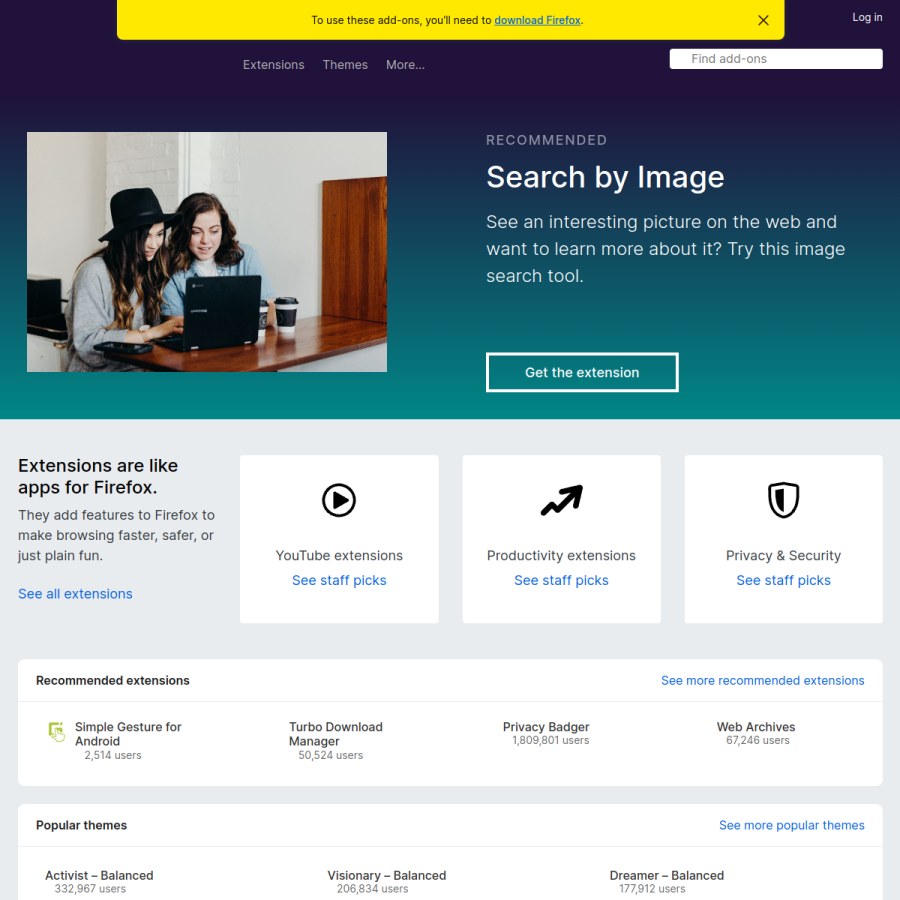 addons.mozilla.org homepage screenshot