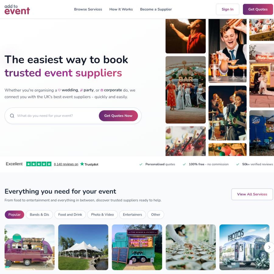 addtoevent.co.uk homepage screenshot