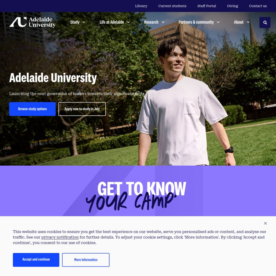 adelaide.edu.au homepage screenshot