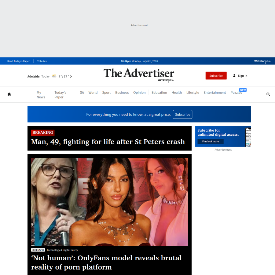 adelaidenow.com.au homepage screenshot