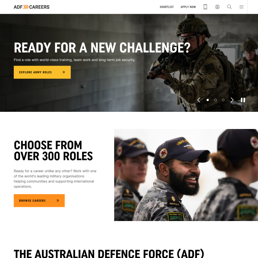 adfcareers.gov.au homepage screenshot