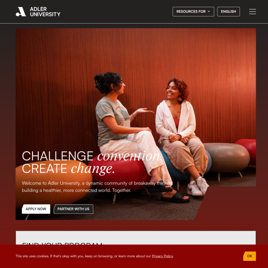 adler.edu homepage screenshot