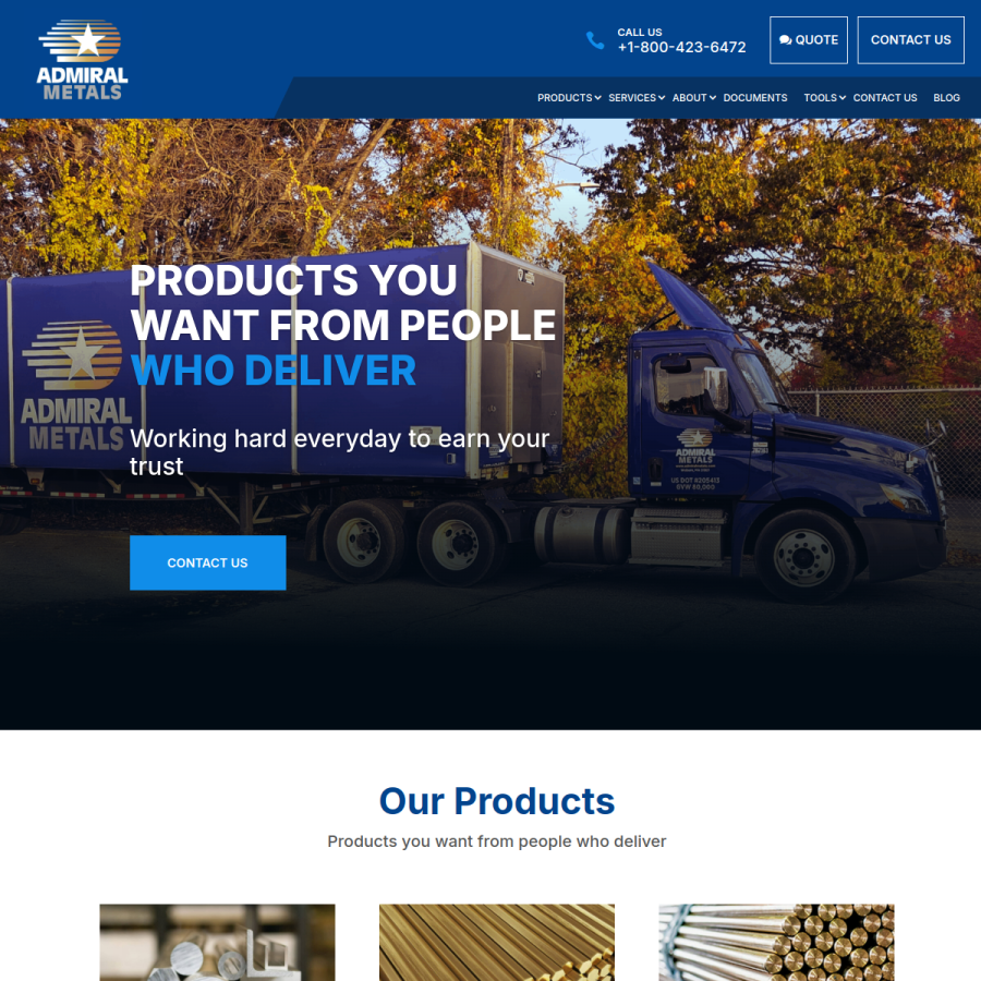 admiralmetals.com homepage screenshot