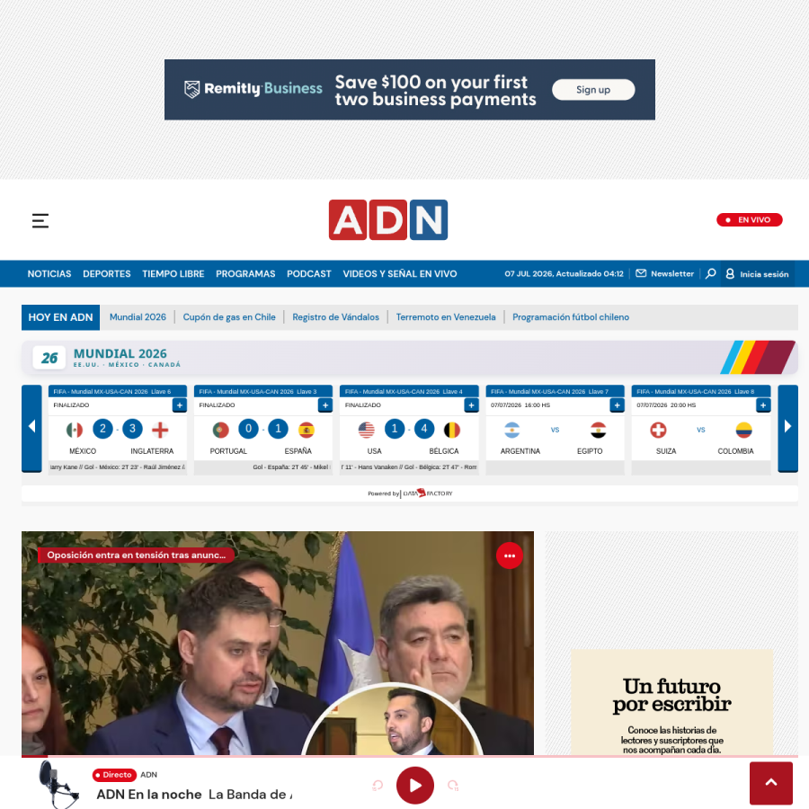 adnradio.cl homepage screenshot