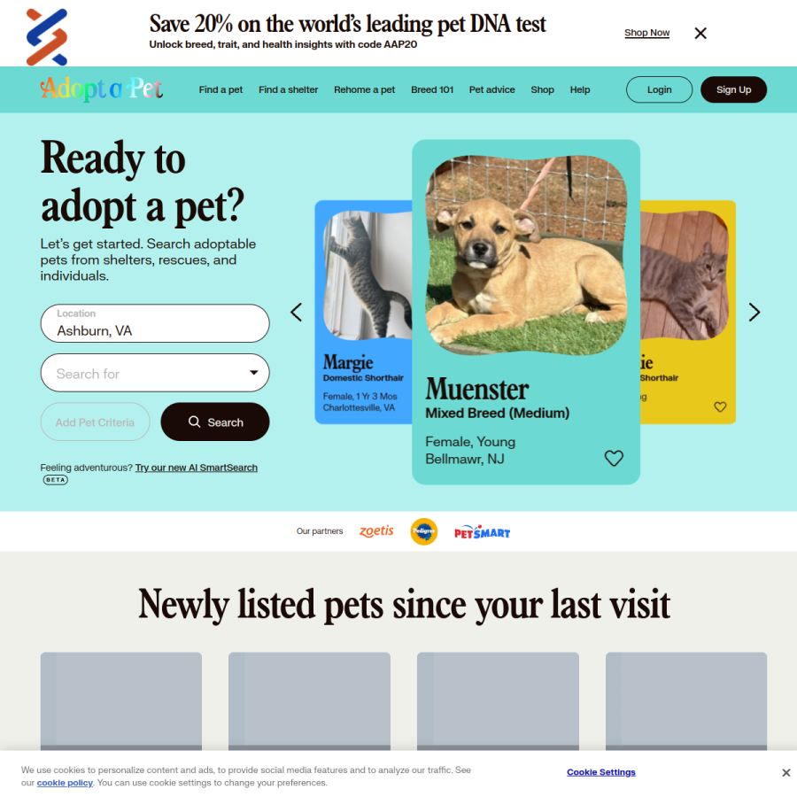 adoptapet.com homepage screenshot