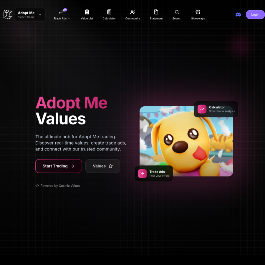 adoptmevalues.gg homepage screenshot