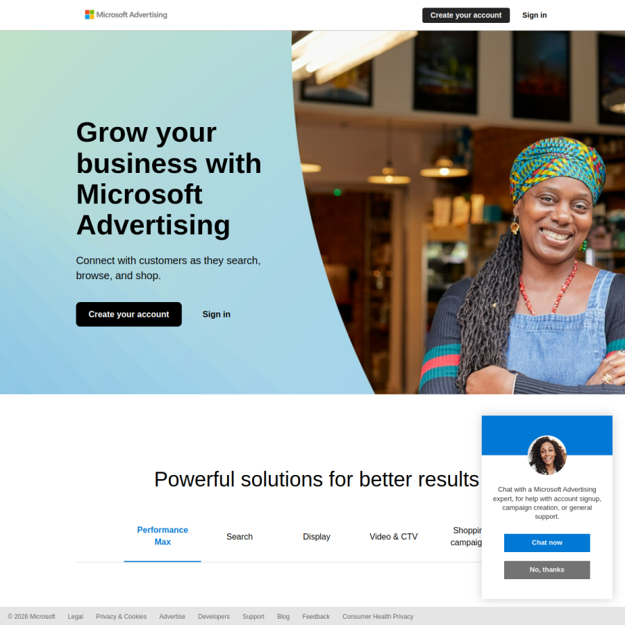 ads.microsoft.com homepage screenshot