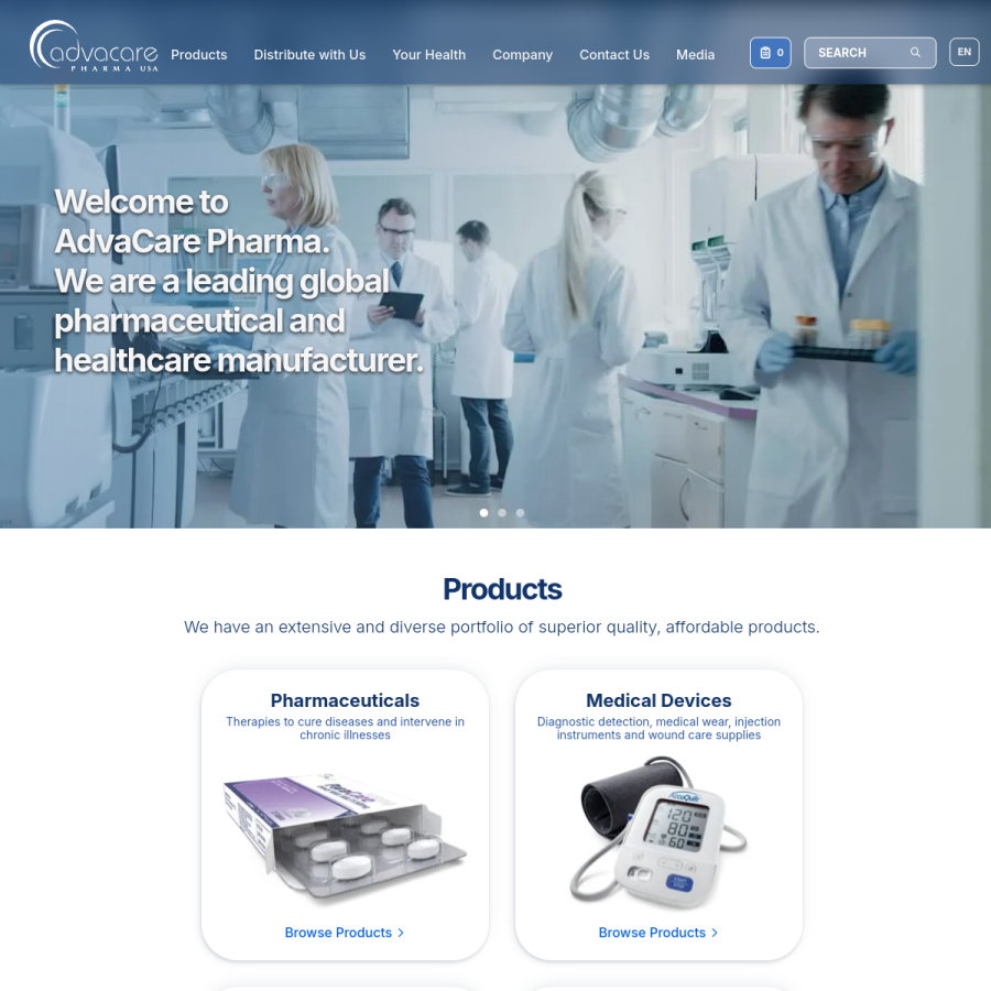 advacarepharma.com homepage screenshot