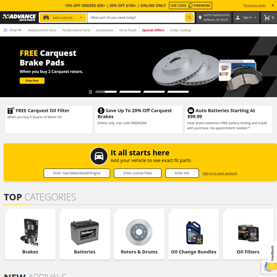 advanceautoparts.com homepage screenshot