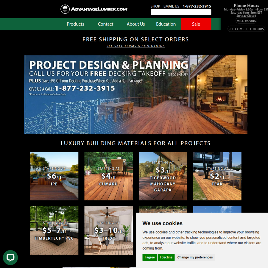 advantagelumber.com homepage screenshot