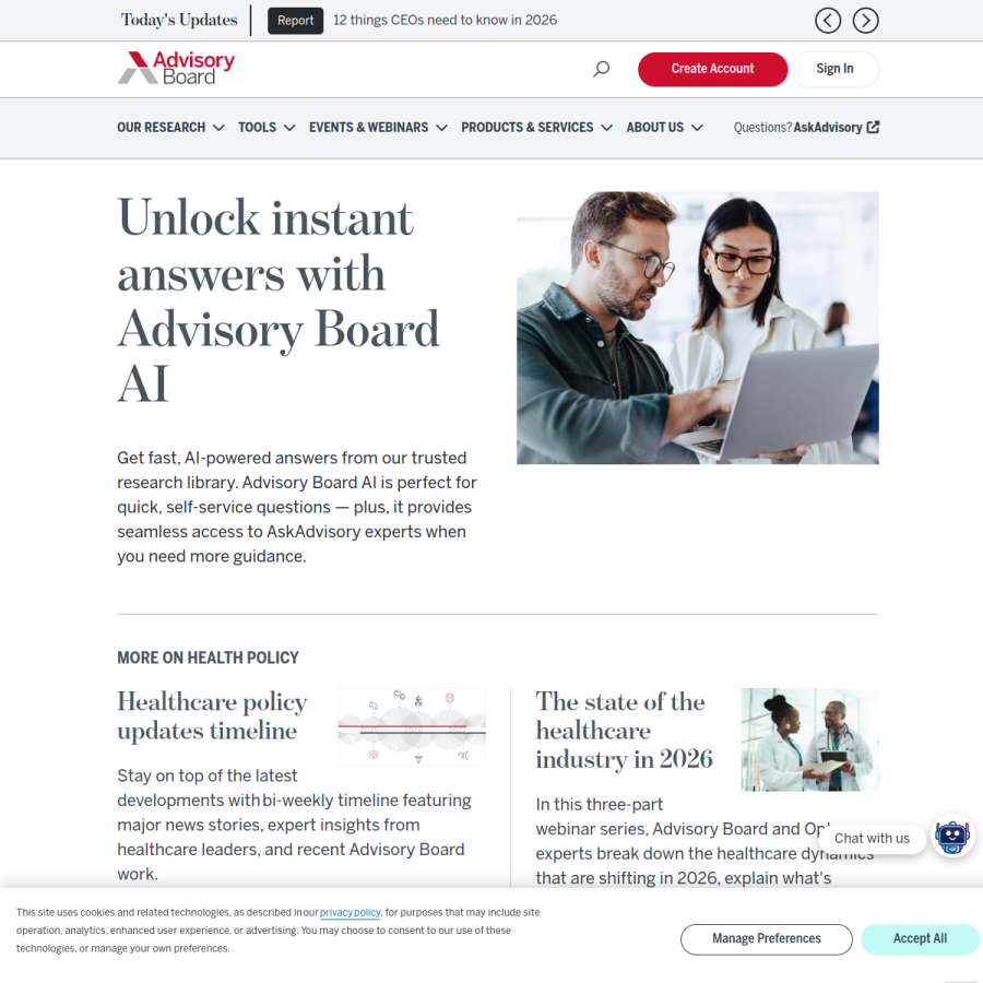 advisory.com homepage screenshot