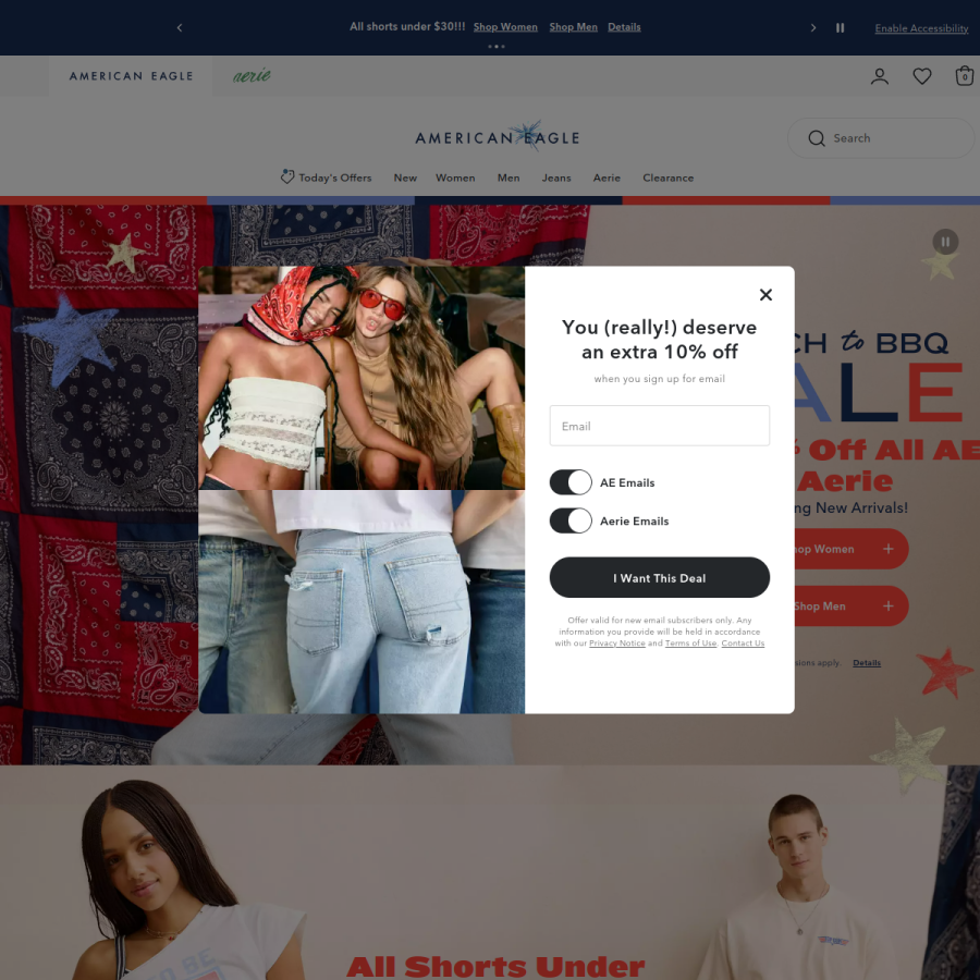 ae.com homepage screenshot
