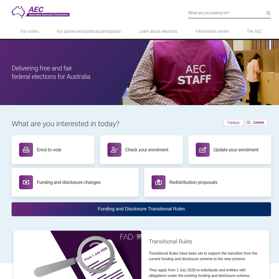 aec.gov.au homepage screenshot