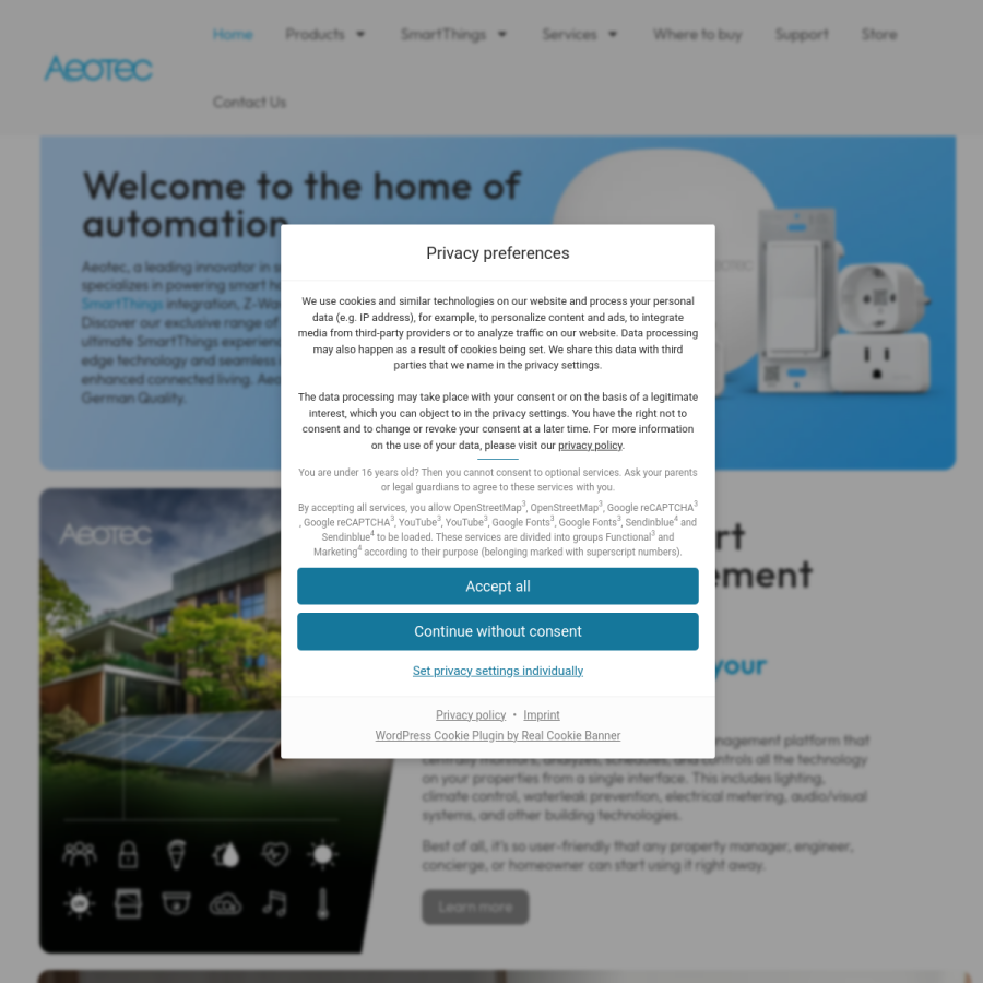 aeotec.com homepage screenshot