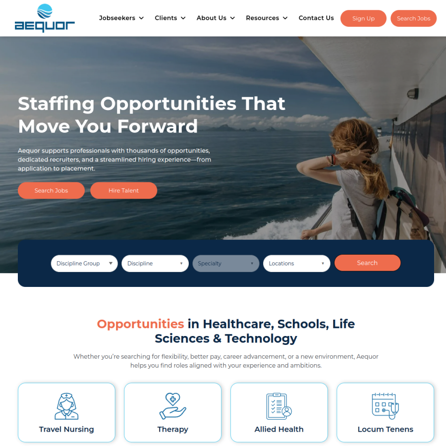 aequor.com homepage screenshot
